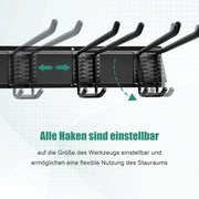 Gereedschapsrek - Gereedschapwand - Gereedschaphouder - Wandhouder - voor Tuingereedschap - Elektrisch Gereedschap - met 4 Paneele - 12 Haken - Veelzijdige Haakconfiguratie - Robuust - voor Garage - Tuin - 162 cm - Zwart