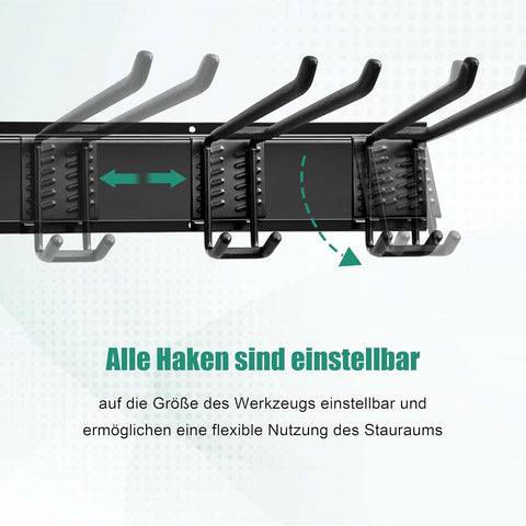 Gereedschapsrek - Gereedschapwand - Gereedschaphouder - Wandhouder - voor Tuingereedschap - Elektrisch Gereedschap - met 4 Paneele - 12 Haken - Veelzijdige Haakconfiguratie - Robuust - voor Garage - Tuin - 162 cm - Zwart