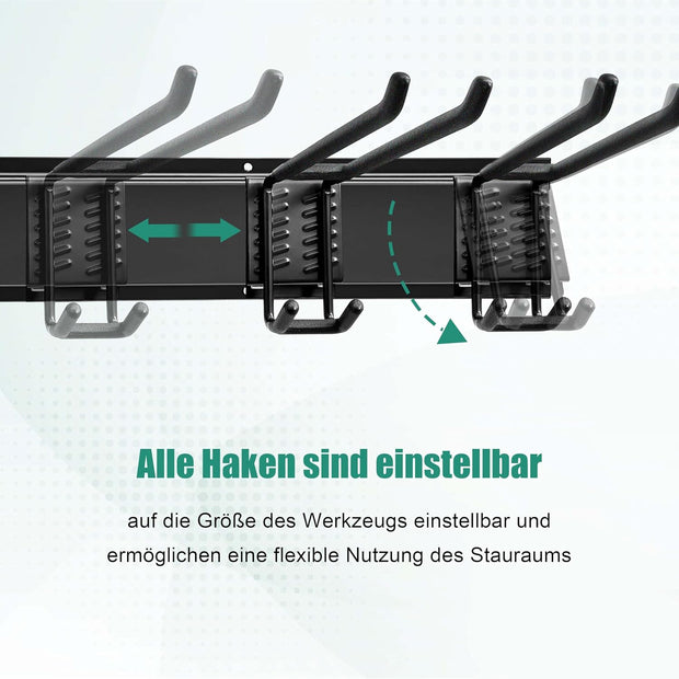 Gereedschapsrek - Gereedschapwand - Gereedschaphouder - Wandhouder - voor Tuingereedschap - Elektrisch Gereedschap - met 4 Paneele - 9 Haken - Veelzijdige Haakconfiguratie - Robuust - voor Garage - Tuin - 162 cm - Zwart