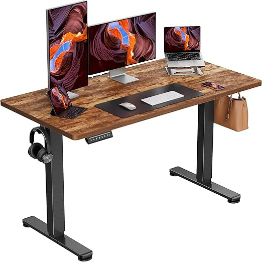 Elektrisch Verstelbaar Zit-Sta Bureau – Zit-Sta Werkplek – Verstelbaar Bureau – Hoogte Verstelbaar Bureau – Ergonomisch Bureau – 120 x 60 cm – 4 Geheugenstanden Met Distributieplaat