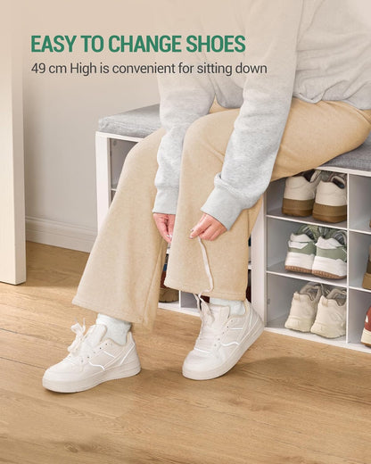 Hzuaneri Coat Rack with Bench Shoe Bench with Seat Entrance Bench 30 x 104 x 49 cm Wall Coat Rack with 9 Hooks Coat Hooks for Living Room Bedroom Entrance White Grey HT24903GY
