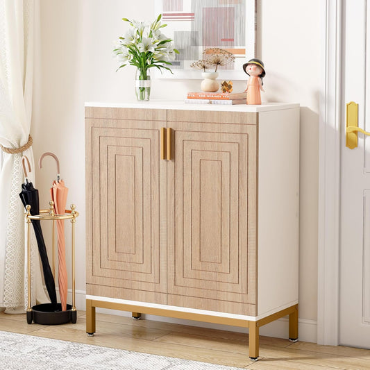 Tribesigns Shoe Cabinet with Doors, 20 Pairs Shoe Storage Cabinet with Shelves, 5 Tier Modern Free Standing Shoe Racks Storage Organizer for Closet, Living Room, Bedroom(White/Natural)