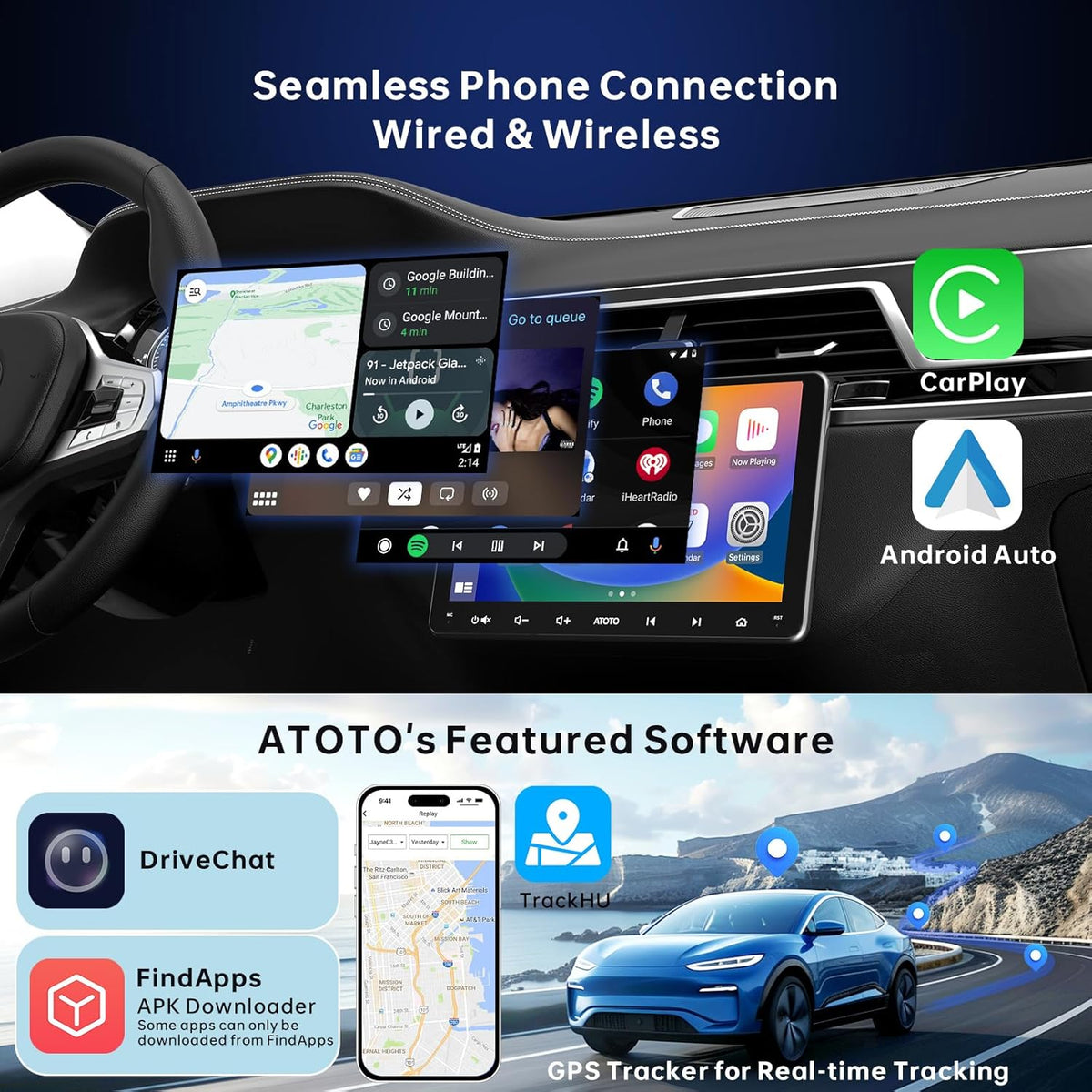 9 inch Android Autoradio – 2-DIN Multimedia Speler – Auto Stereo Systeem – Touchscreen Navigatie – Draadloos CarPlay & Android Auto – Bluetooth OBD2 Diagnosescanner – Octa-Core Processor – 36-Bands DSP Geluidskwaliteit