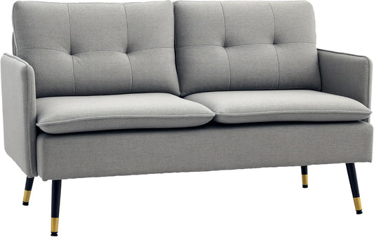HOMCOM 2 Seater Sofa with Cushions, Loveseat with Linen Look Double Sofa for Living Room, Bedroom, Steel Grey, 139 x 68 x 76 cm - QUORE