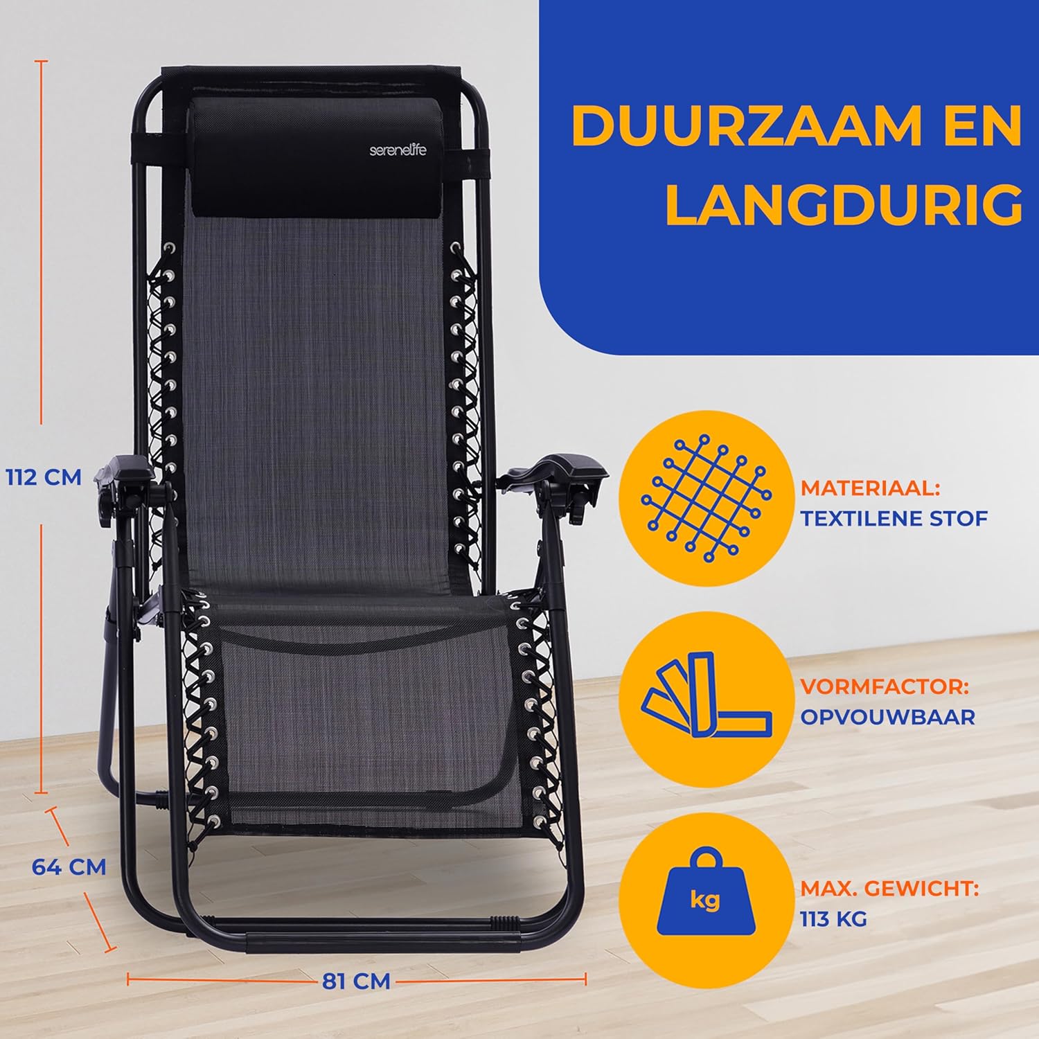 Serenelife Sun Lounger, Set of 2 Sun Loungers - Adjustable Garden Loungers with Side Table, 2 Cup Holders and Removable Cushions - Foldable and Portable Lounge Chairs for Terrace, Garden, Beach - Grey - QUORE