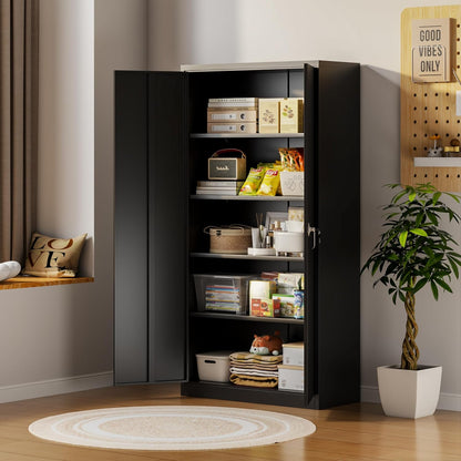 Archiefkast, metalen kast met 4 in hoogte verstelbare planken, staalplaat met poedercoating, stalen kast voor gereedschap, Garage 180 x 80 x 40 cm (zwart)