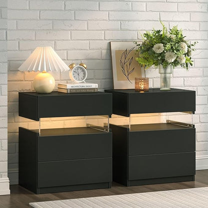 Nachtkastje met LED - Kast - Tafel - Slaapkamerdecoratie - Opbergruimte - 60 cm x 37 cm x 50 cm - Zwart