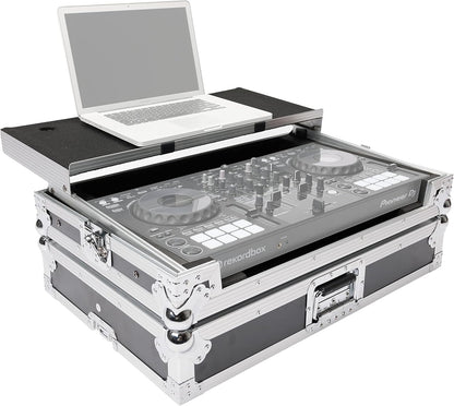 DJ Controllercase Zwart – Flightcase – Controllerkoffer – Transportcase – Werkstation – 9 mm Vinylgelamineerd Multiplex – Afneembaar Schuivend Laptopplatform