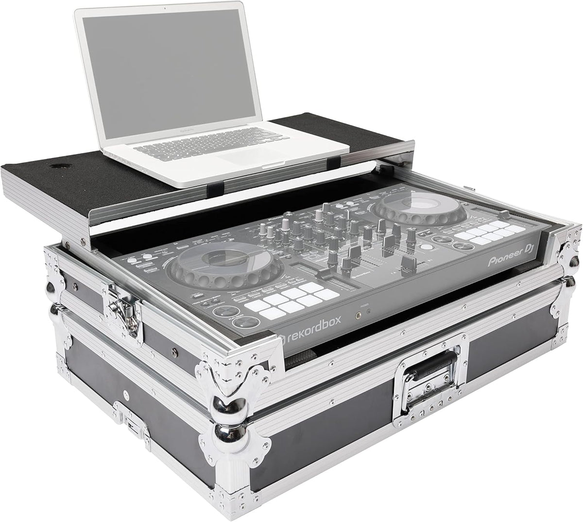 DJ Controllercase Zwart – Flightcase – Controllerkoffer – Transportcase – Werkstation – 9 mm Vinylgelamineerd Multiplex – Afneembaar Schuivend Laptopplatform