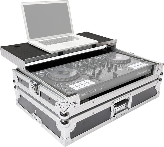 DJ Controllercase Zwart – Flightcase – Controllerkoffer – Transportcase – Werkstation – 9 mm Vinylgelamineerd Multiplex – Afneembaar Schuivend Laptopplatform