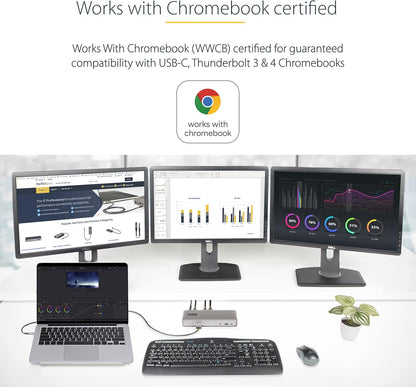 StarTech.com USB-C Docking Station, Multi Monitor USB-C Dock, HDMI/DP/DP Alt-mode, 3x 4K30 / 2x 4K60, 7x USB Hub, 60W Power Delivery, GbE, 3.5mm Audio, Works With Chromebook Certified (DK31C3MNCRUE)