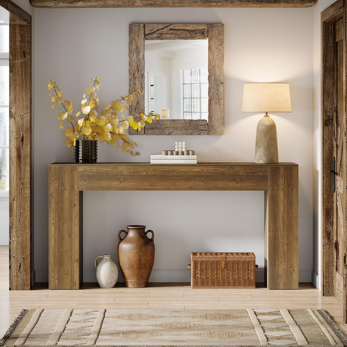 Tribesigns 160 cm Long Console Table, Farmhouse, Narrow Sofa Table Behind the Sofa, for Living Room, Entrance, Hallway, Foyer, Natural Brown