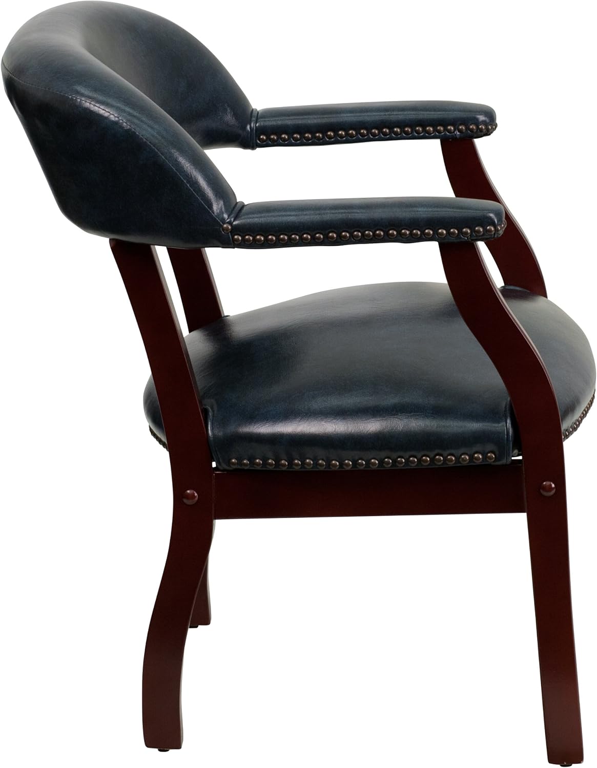Conferentiestoel Marineblauw Vinyl – Ontvangststoel – Vergaderstoel – Gaststoel – Wachtstoel – Brandvertragend CAL-117 Schuim – Massief Hardhouten Frame