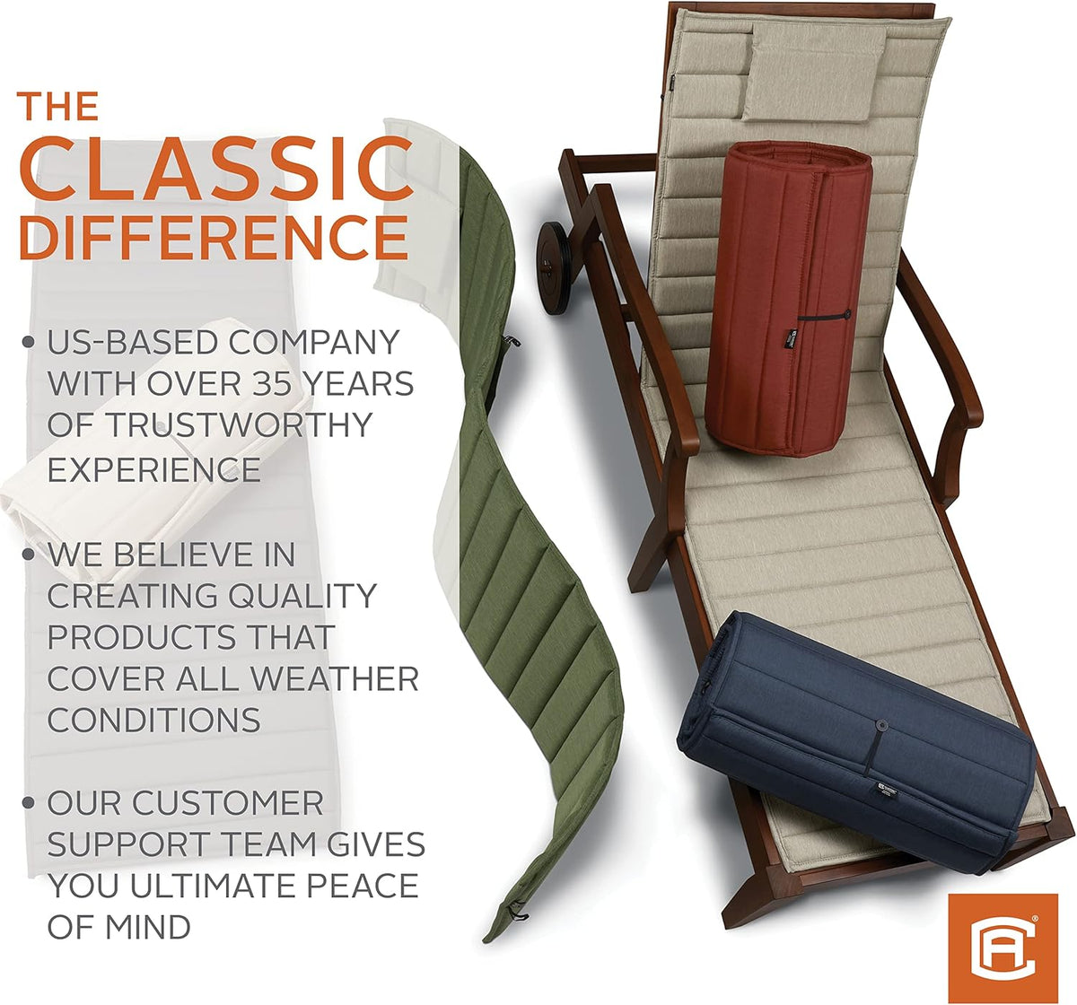 Classic Accessories Storigami Waterbestendig 72 x 21 inch Chaise Lounge-kussen, Heather Grijs, Patio Kussen