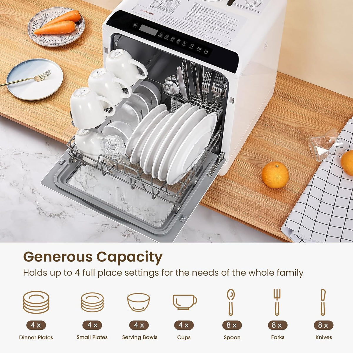 HAVA Tabletop dishwasher, mini dishwasher with 6 programs and built-in 5 litre water tank, no connection required, baby supplies and air drying function for homes and motorhomes