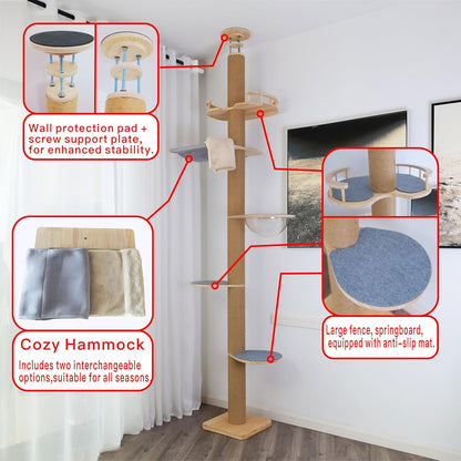 Verticale Krabpaal – Kattenkrabpaal – Klimtoren – Kattenboom – Krabmeubel – Verstelbaar 127-305 cm – Stevig Sisal Krabpaal