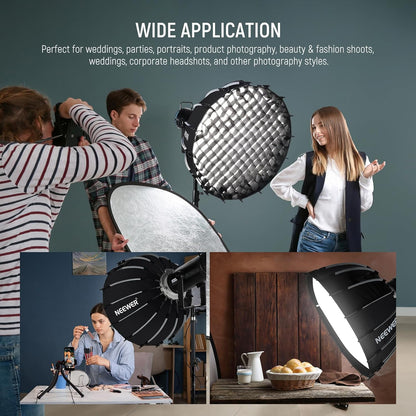 NEEWER Parabolic Softbox Kit, 23,6 inch Bowens Mount Soft Box met lichtdiffusors voor studiofotografie, video-opname, streamingverlichting, compatibel met Aputure 120d, compatibel met Godox SL60w