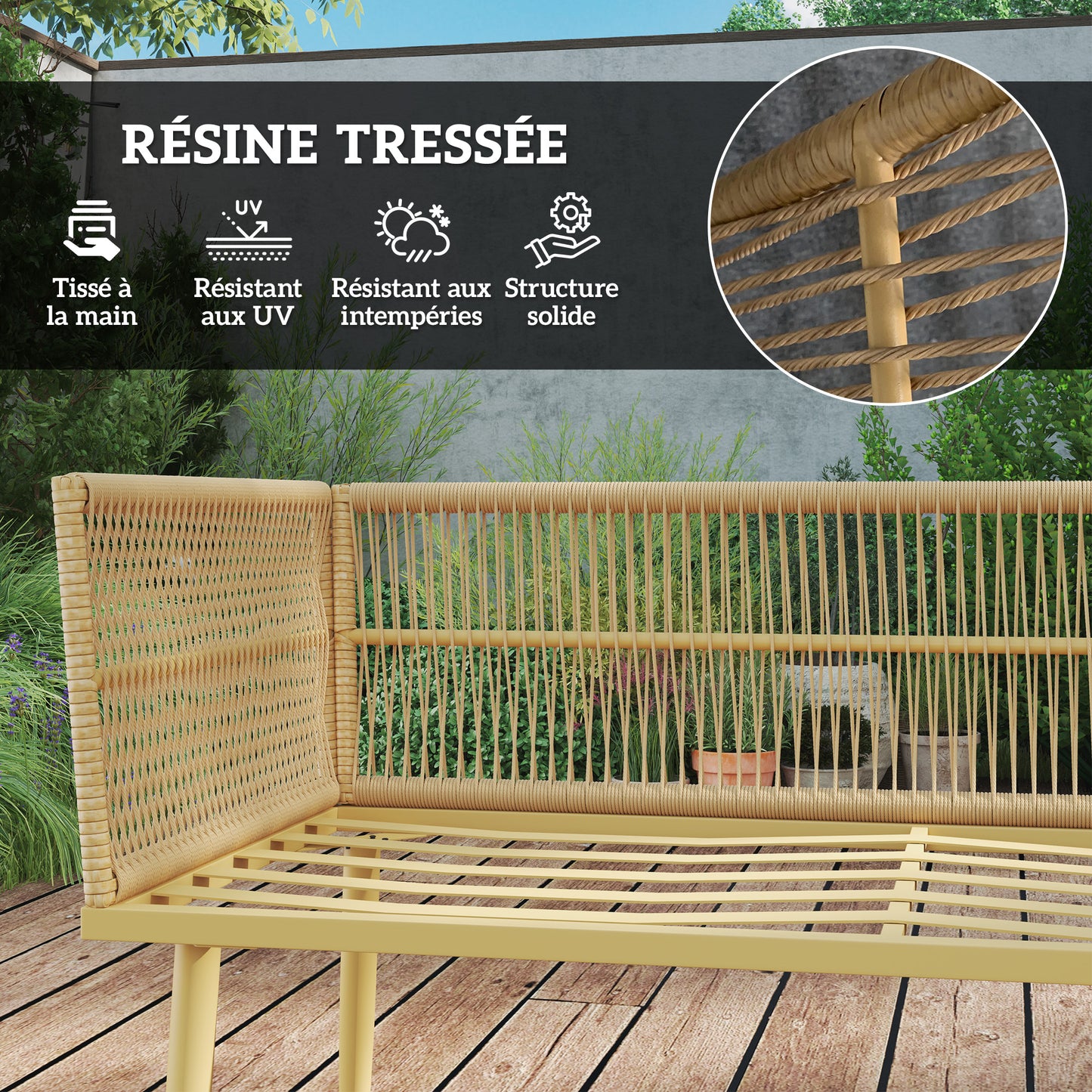 Modulaire Tuinset – Loungeset – Buitenmeubelset – Loungehoek – Balkonset – Weerbestendig Staalframe – Afneembare Splash-Resistente Kussens – Naturel Hout