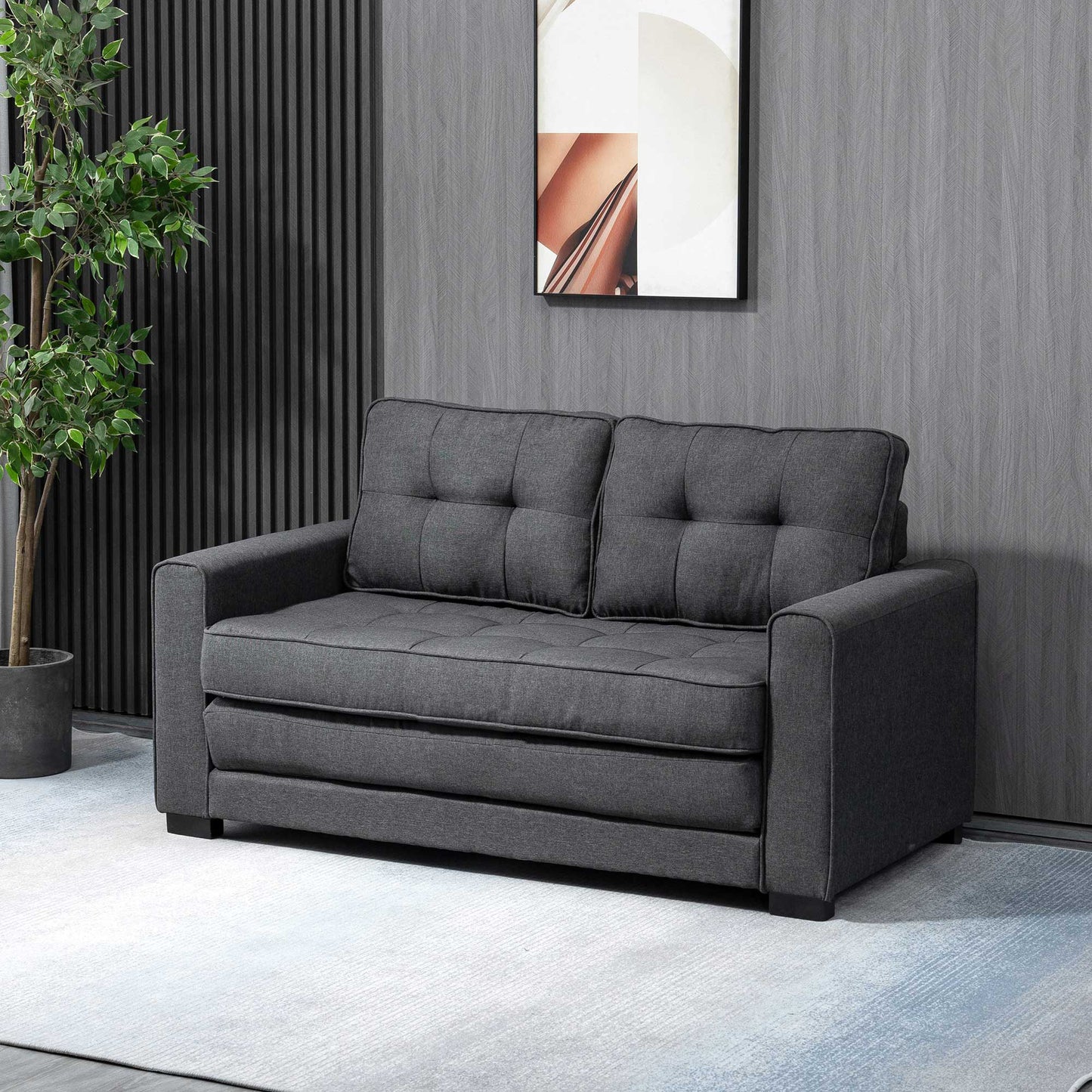 2-Zits Slaapbank – Slaapbankje – Slaapbankje Uitklapbaar – Sofa Bed – Logeerbank – Linnenlook Stof – Comfortabele 50D Schuimvulling – Compact 147,5x75x85 cm – Grijs