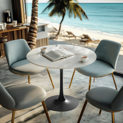 Modern Round Dining Table with Sintered Stone Top & Golden Metal Legs - 78cm Height, Scratch & Heat-Resistant Surface, Seats 2-4 People, Luxury Marble-Like Table for Home, Restaurant, Cafe, Hotel - Easy Assembly, No Wood/Main
