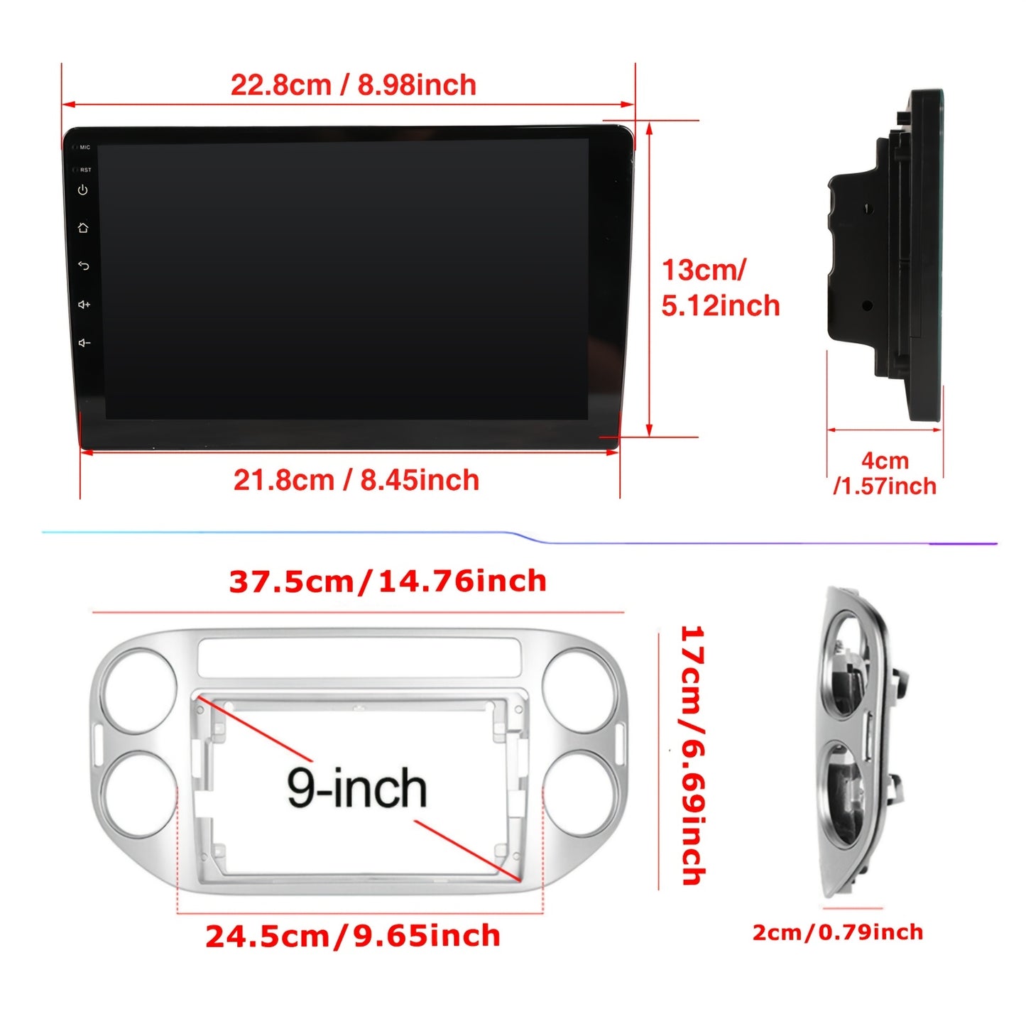 9 Inch Android 15 Autoradio – 2 DIN Multimedia Speler – Touchscreen Head Unit – CarPlay Android Auto – Voor VW Tiguan 2010-2016 – HD IPS Scherm – Split Screen Functie