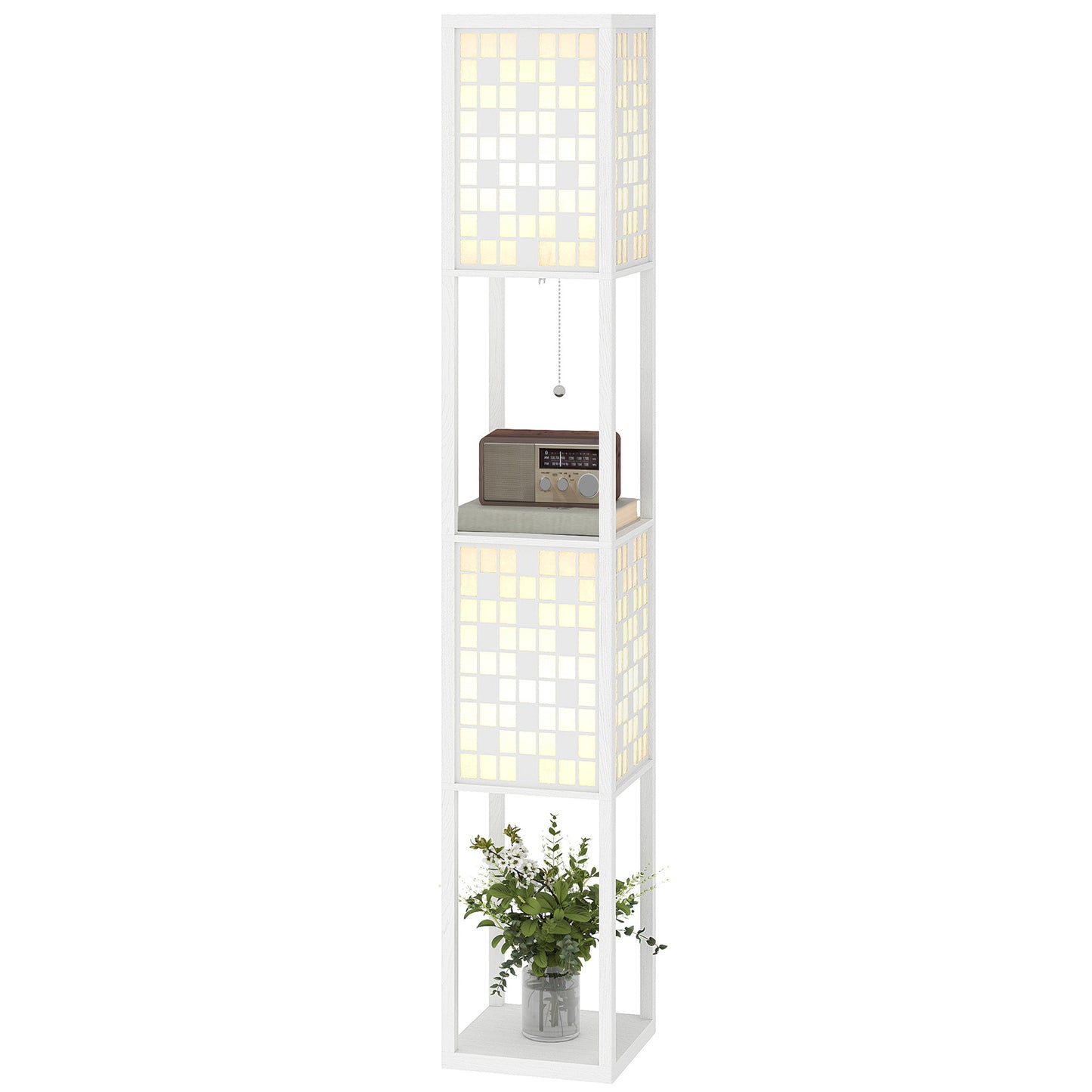 Keukenrek – Keukenplank – Opbergrek – Keukenkast – Opbergmeubel – Rustic-Brown – Met 2 Stopcontacten – 5 Planken & S-Haken – Stevige X-vormige Stalen Versterking – 90x42x130 cm