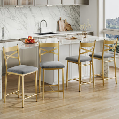 Barkrukken Set 4 – Barstoelen – Keukenstoelen – Barkrukken Met Rugleuning – Barstoelen Met Voetsteun – Comfortabele Zitting Met Memory Foam – Stevig Metalen Frame