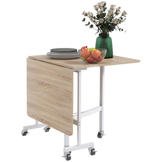 Inklapbare eettafel – opklapbare tafel – vouwtafel – klaptafel – eettafel voor kleine ruimtes – met wieltjes en stalen poten – 120 x 80 x 73 cm – geschikt voor 4-6 personen – eiken decor