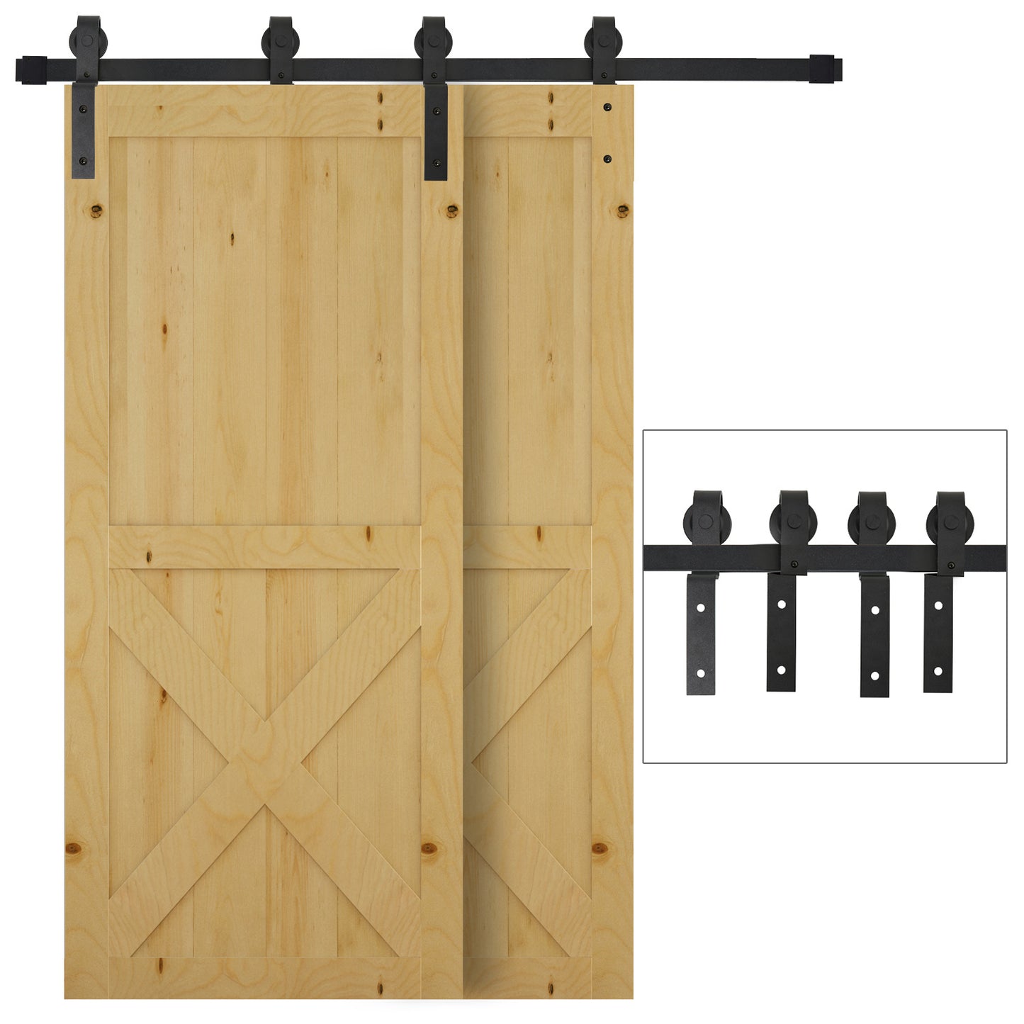 Schuifdeurset – Schuifdeursysteem – Deurbeslag – Ophangset – Rails – 200 cm – Zwart Staal – Compleet Voor Houten Deuren