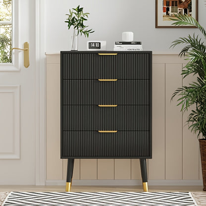 Ladekast – Ladenkast – Kommode – Opbergkast – Dressoir – Zwart – Gouden Poten & Handgrepen – 4 Ruime Lades – Stevig Hout & Metaal