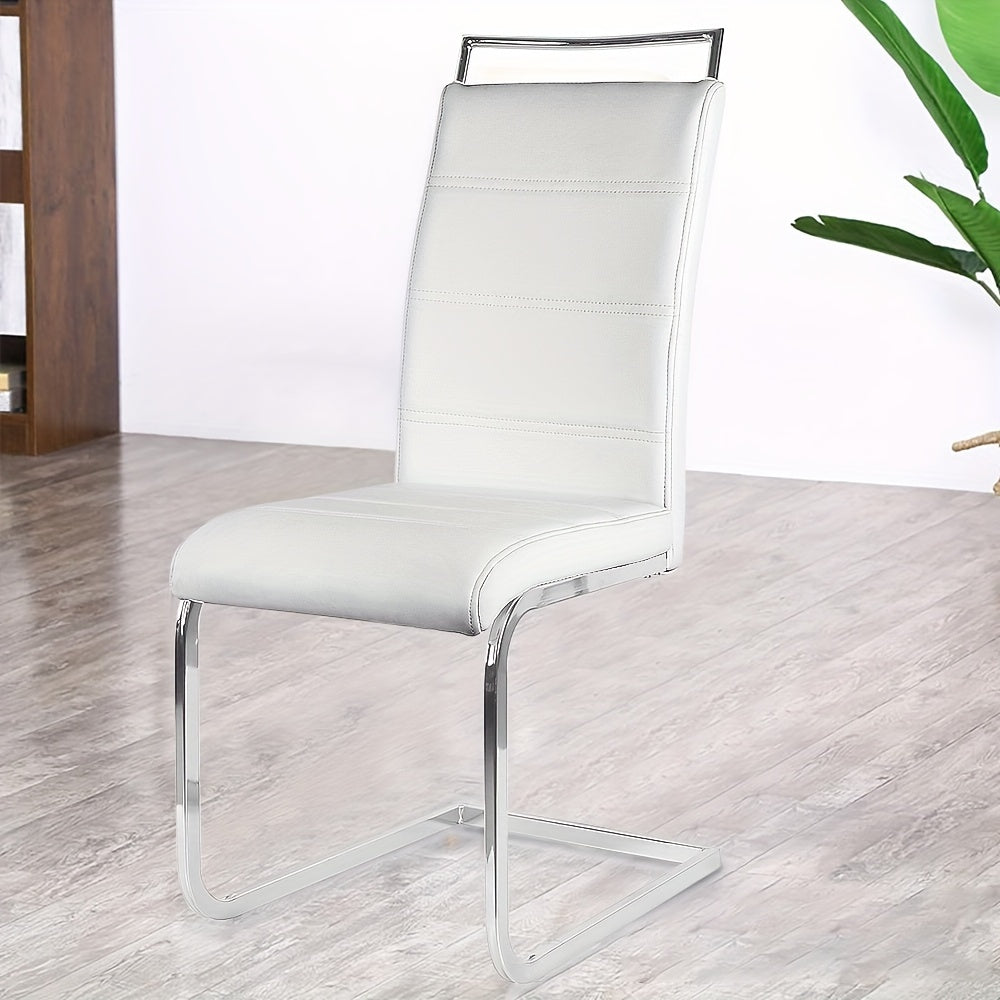 Eetkamerstoelen Set 2 Stuks – Stoelen – Keukenstoelen – Barkrukken – Bijzetstoelen – Moderne Witte Armless Stoelen – Gebogen Rugleuning – PU Kunstleer & Roestvrijstalen Frame – Zacht Gevuld – Max 150kg Draagkracht