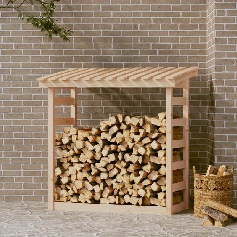 Heavy-Duty 108x64.5x110cm Wooden Firewood Rack - Rustic Outdoor Fireplace with Sturdy Bracket Shelf for Camping, Backyard, Garden & Patio - High-Quality Wood Heating Solution, Fireplace for Outside, Backyard Firebox, Natural