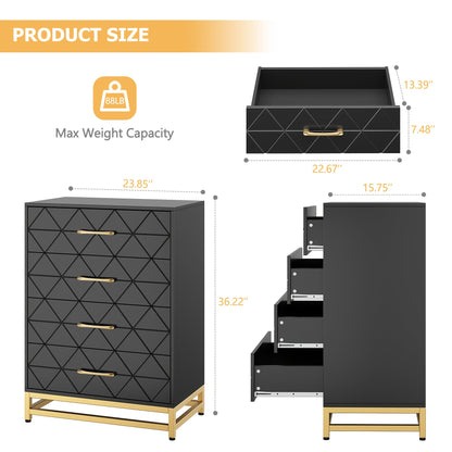 Kommode – Ladekast – Opbergkast – Dressoir – Ladekasten – 4 Laden – MDF Hout – Zacht Sluitende Ladegeleiders – Anti-Kantelbeveiliging - Zwart