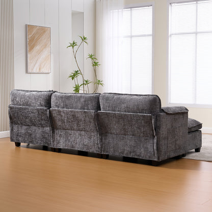 Tweezitsbank – 2-Zitsbank – Loveseat – Bankstel – Moderne Grijze Sofa – Zijvakken Voor Opbergruimte – Afneembare Ottoman – Duurzaam Bambushout