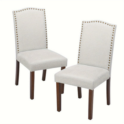 Eetkamerstoelen – Stoelen – Kuipstoelen – Keukenstoelen – Zitkamerstoelen – Set Van 2 – Stoffen Bekleding Met Nagelrand – Houten Poten