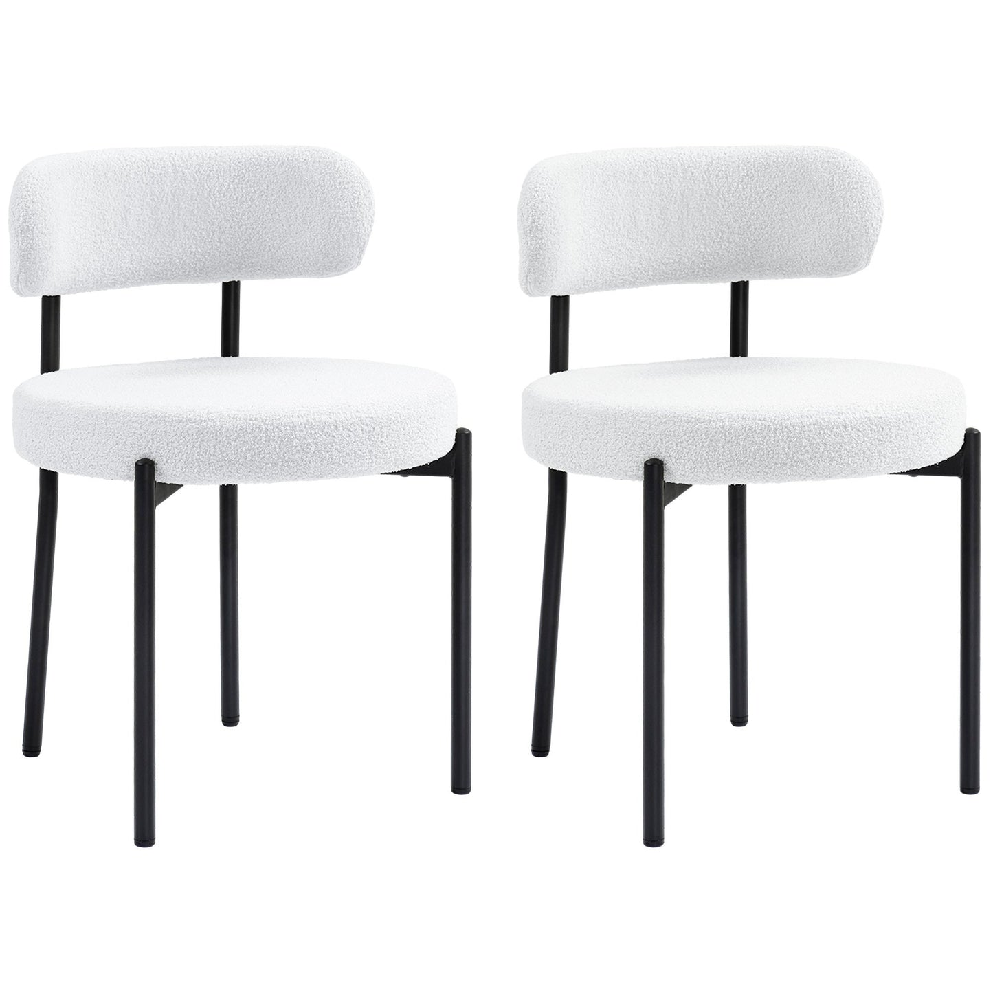 2pcs Dining Room Chairs, Fleece Upholstery, Chairs with Padded Seat, Metal Legs, Cream White