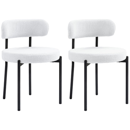 2pcs Dining Room Chairs, Fleece Upholstery, Chairs with Padded Seat, Metal Legs, Cream White