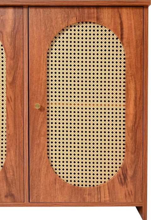 Gutent Dressoir, Walnoot, met 3 deuren, Veel Opbergruimte, Kunstrotan Deuren en metalen handgrepen, is een accentstuk in de eetkamer, woonkamer en keuken.