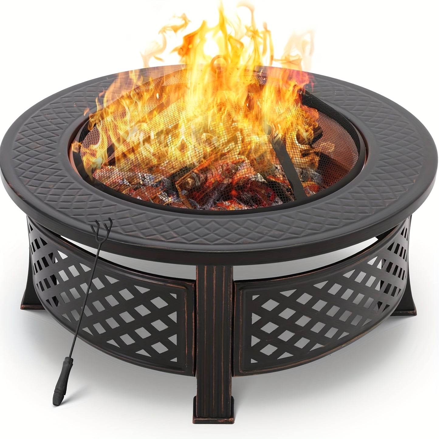 Vuurkorf – Tuinhaard – Vuurmand – Vuurschaal – Buitenhaard – Rond 80,5 cm – Mat Zwart Gepoedercoat Staal – Inclusief Vonkenscherm en Grillrooster