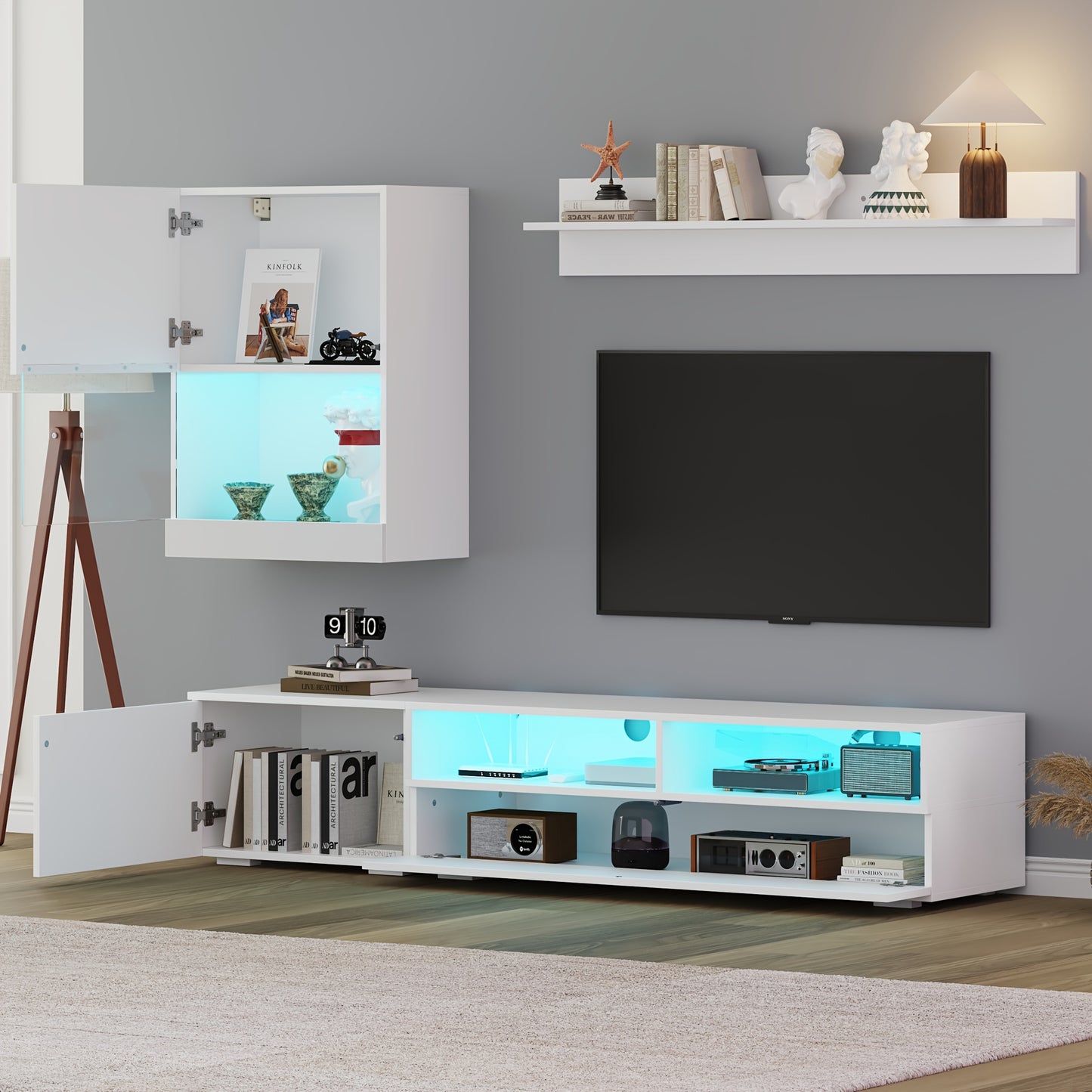Wandkast – Muurkast – Opbergkast – Mediawand – Boekenkast – Wit – Set Van 3 – Ruimtebesparend Ontwerp – Duurzaam Niet-Houten Materiaal