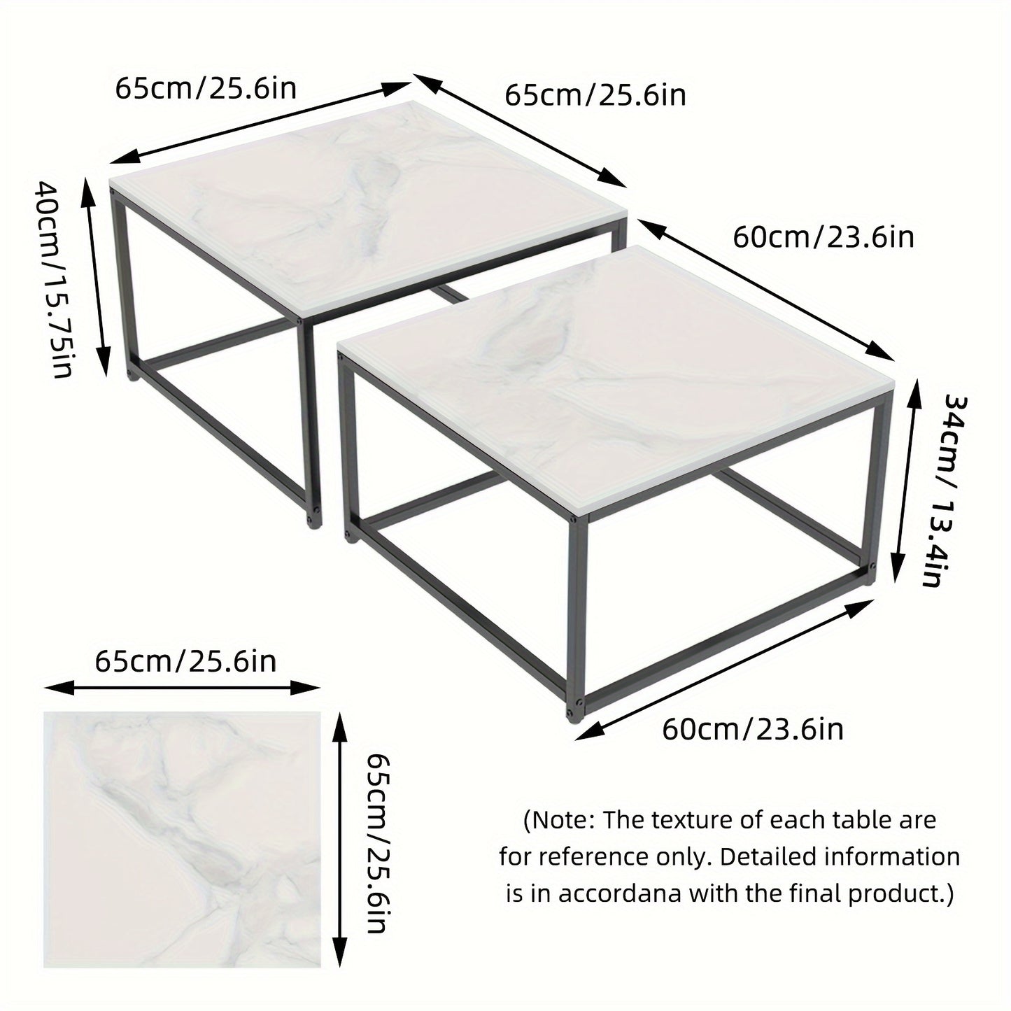 Nesting Salontafels – Bijzettafel – Zijkanttafel – Koffietafel – Stapelbare Tafels – Sintered Stone Donkergrijs/Wit Marmer – Hittebestendig & Krasvast – Set Van 2