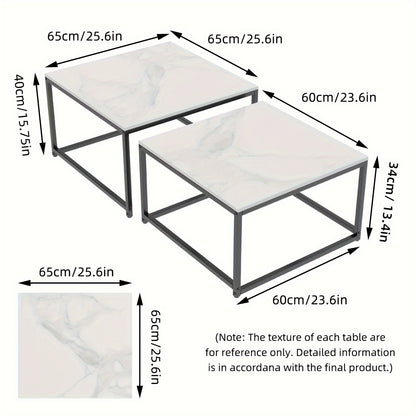 Nesting Salontafels – Bijzettafel – Zijkanttafel – Koffietafel – Stapelbare Tafels – Sintered Stone Donkergrijs/Wit Marmer – Hittebestendig & Krasvast – Set Van 2