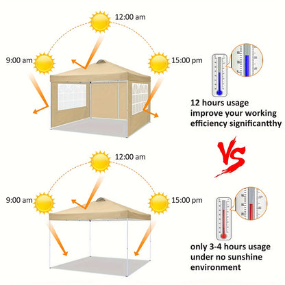 3.05x3.05meter Pop-up foldable canopy with 4 removable sidewalls, height-adjustable gazebo canopy with vents, 4 sandbags, 4 ground stakes and 8 ropes, party exhibition tent