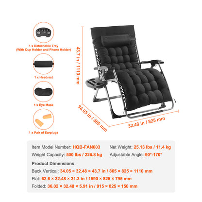 Zero Gravity Relaxstoel – Ligstoel – Lounge Stoel – Tuinstoel – Verstelbare Stoel – Zwart – Draagvermogen 227 kg – Verstelbare Leunstand 90°-170°