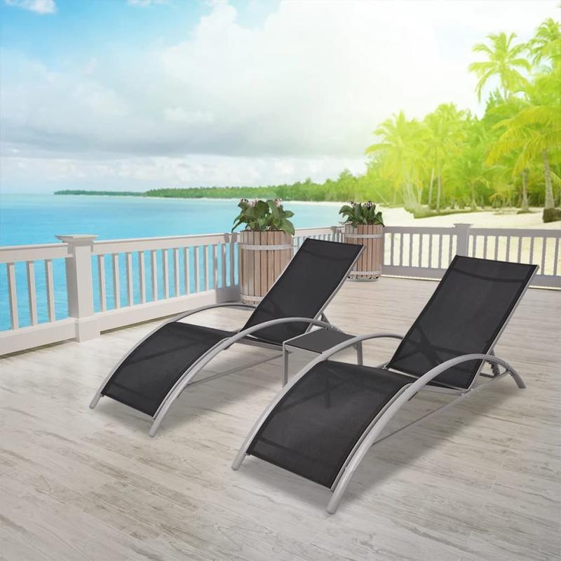 Lounge Chairs with Table Aluminium Black Lightweight Simple and Versatile Suitable for Outdoor Yard and Terrace Sturdy and Durable