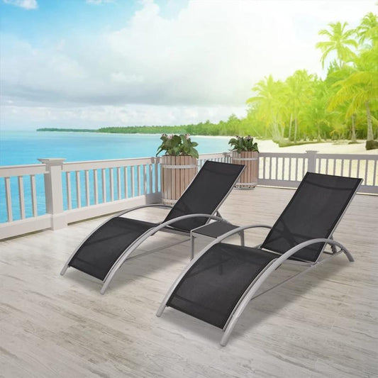 Lounge Chairs with Table Aluminium Black Lightweight Simple and Versatile Suitable for Outdoor Yard and Terrace Sturdy and Durable