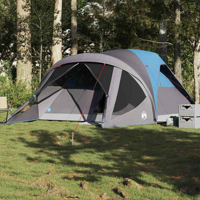 Speeltent – Kindertent – Speelhuisje – Kampeertent – Familietent – Voor 6 Personen – Waterafstotend Polyester – Stevige Glasvezelstokken – Blauw