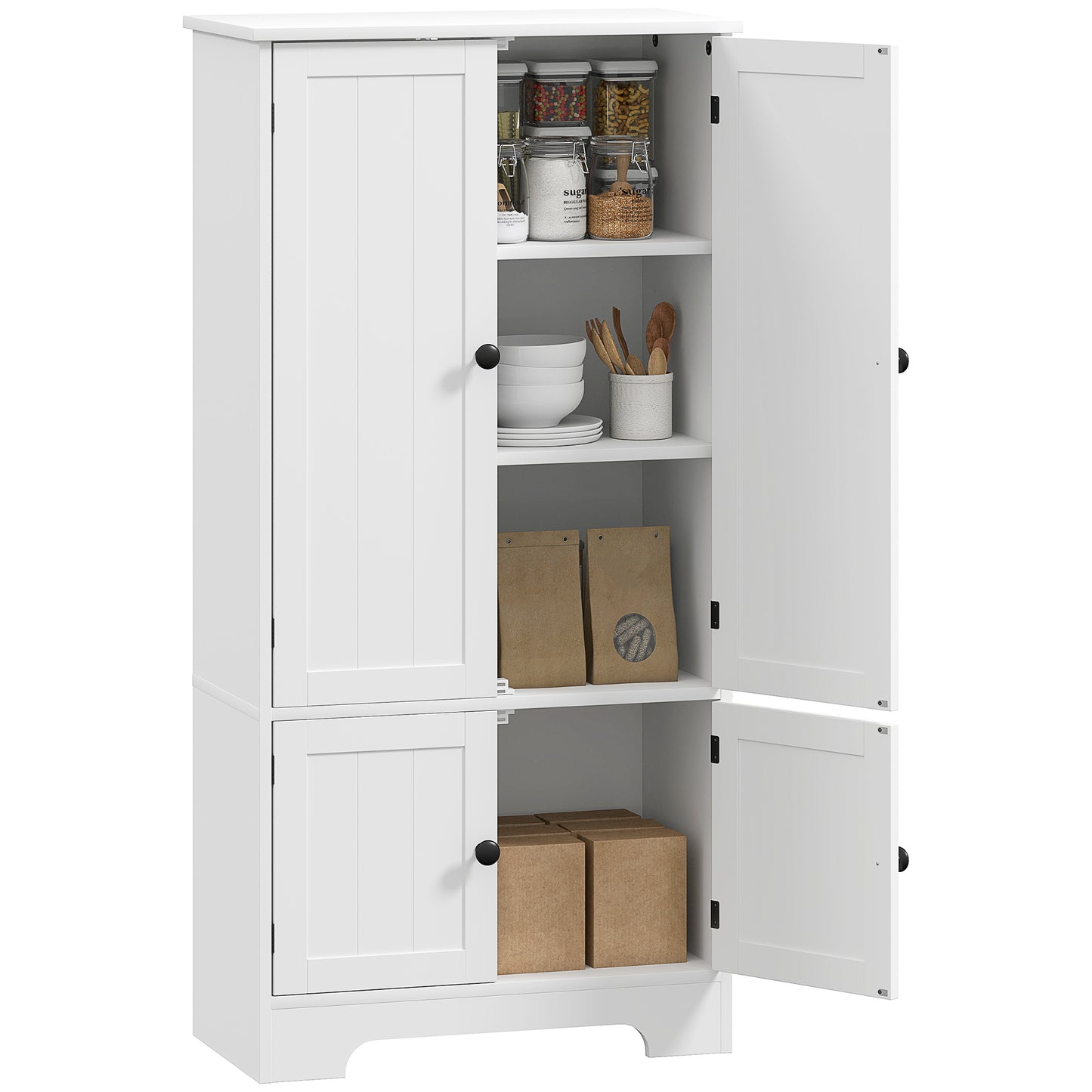 HOMCOM Kitchen Armoire Buffet Cabinet with Adjustable Shelves And Cupboards for Dining Room, Living Room, 58.2 X 30 X 123 Cm, White