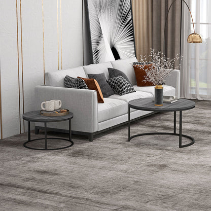 Set Van 2 Bijzettafels – Ronde Salontafel – Nestbare Tafels – Zwarte Tafel – Industrieel Design – Metaal Frame – Compact En Stevig