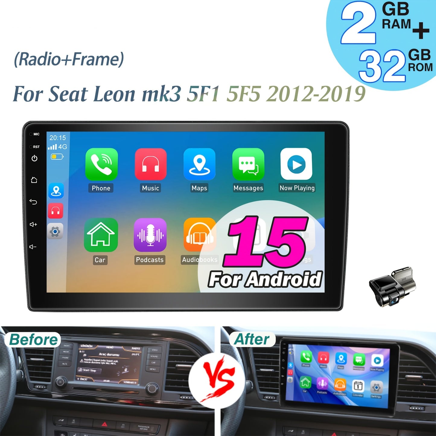Autoradio – 2DIN Navigatiesysteem – Multimedia Speler – Touchscreen Radio – GPS Navigatie – 9 Inch HD Scherm – 2GB RAM 32GB Opslag – Inclusief USB Dashcam